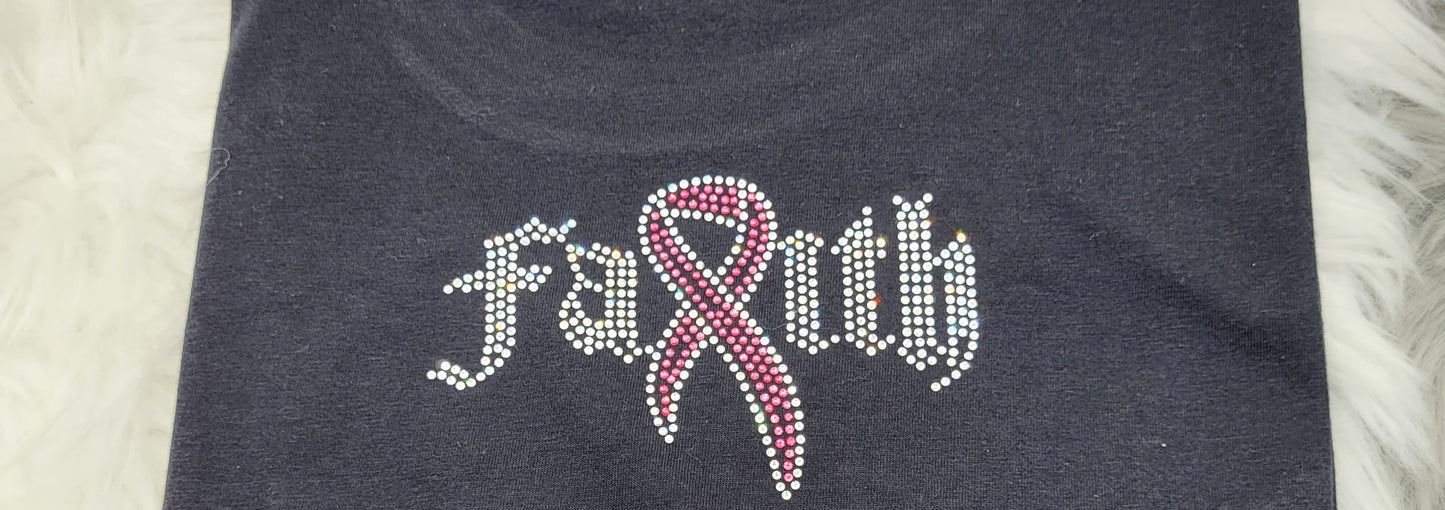 Breast Cancer Ribbon with Wings Rhinestone T-Shirt
