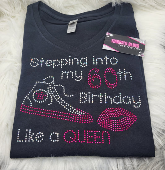 Stepping Into My Birthday Like a Queen Rhinestone T-Shirt (Converse) - Choose Number