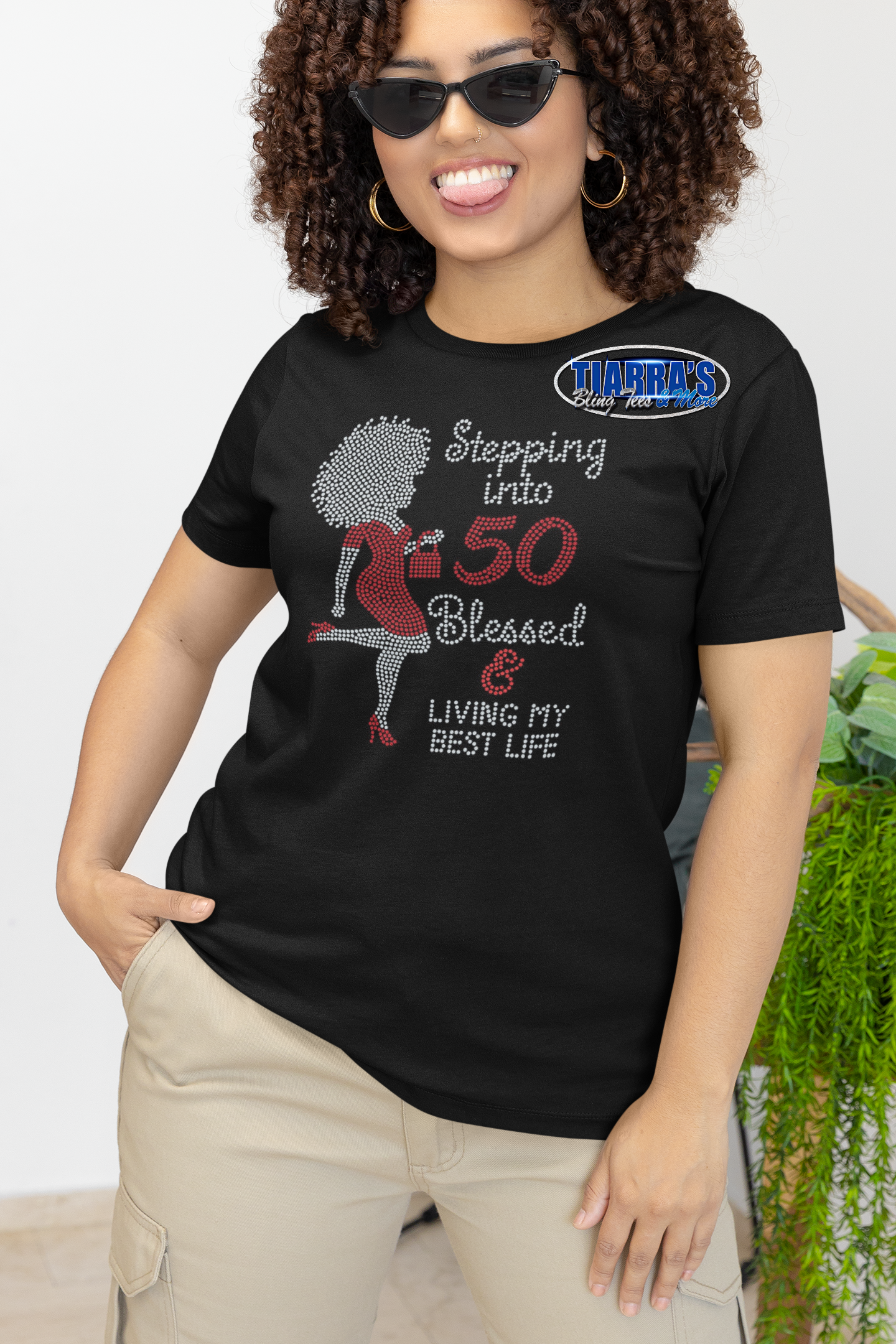 Stepping Into My Birthday Blessed Rhinestone T-Shirt (Woman with Heels ) - Choose Number