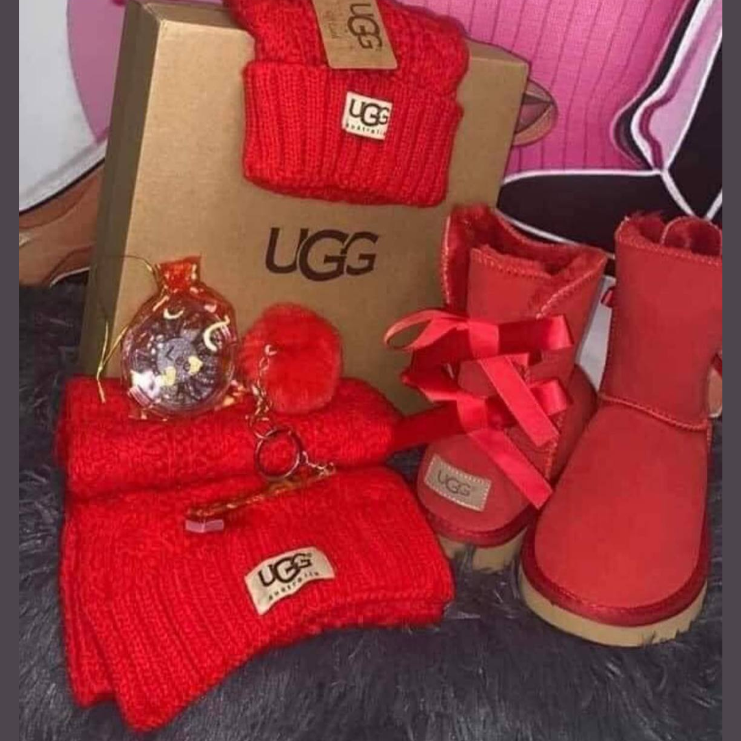 Ugg Scarf, Beanie, and Boots Set - 3 Colors