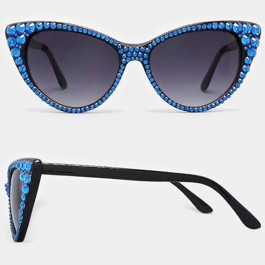 Blue Rhinestone Cat Eye Sunglasses