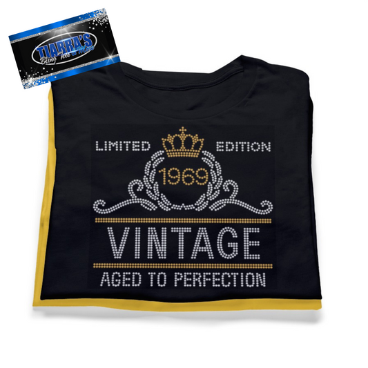Limited Edition - Vintage Aged to Perfection Rhinestone T-Shirt (Year is Customizable)