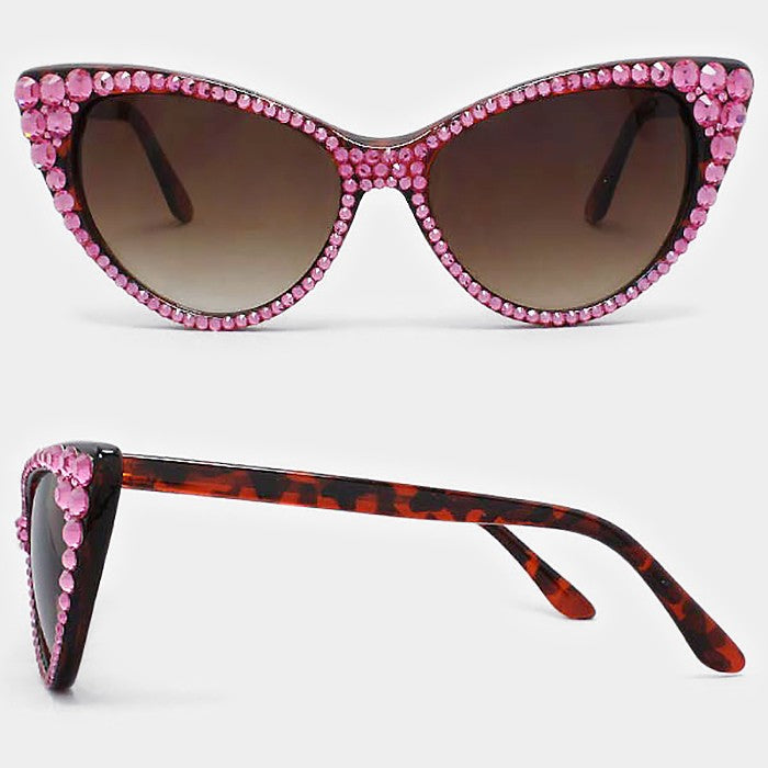 Pink Rhinestone Cat Eye Sunglasses Tiarra's Bling Tees and More
