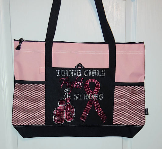 Tough Girls Fight Strong Rhinestone Tote Bag