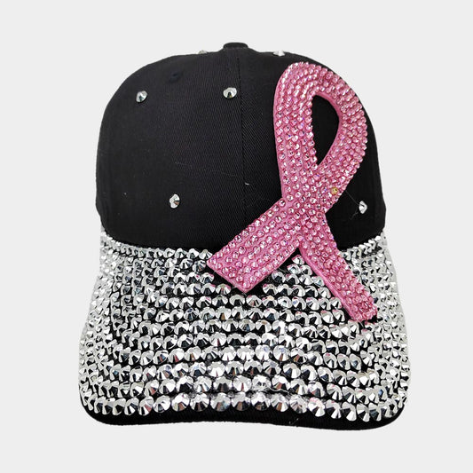 Rhinestone Breast Cancer Ribbon Baseball Hat (3 Colors Available)
