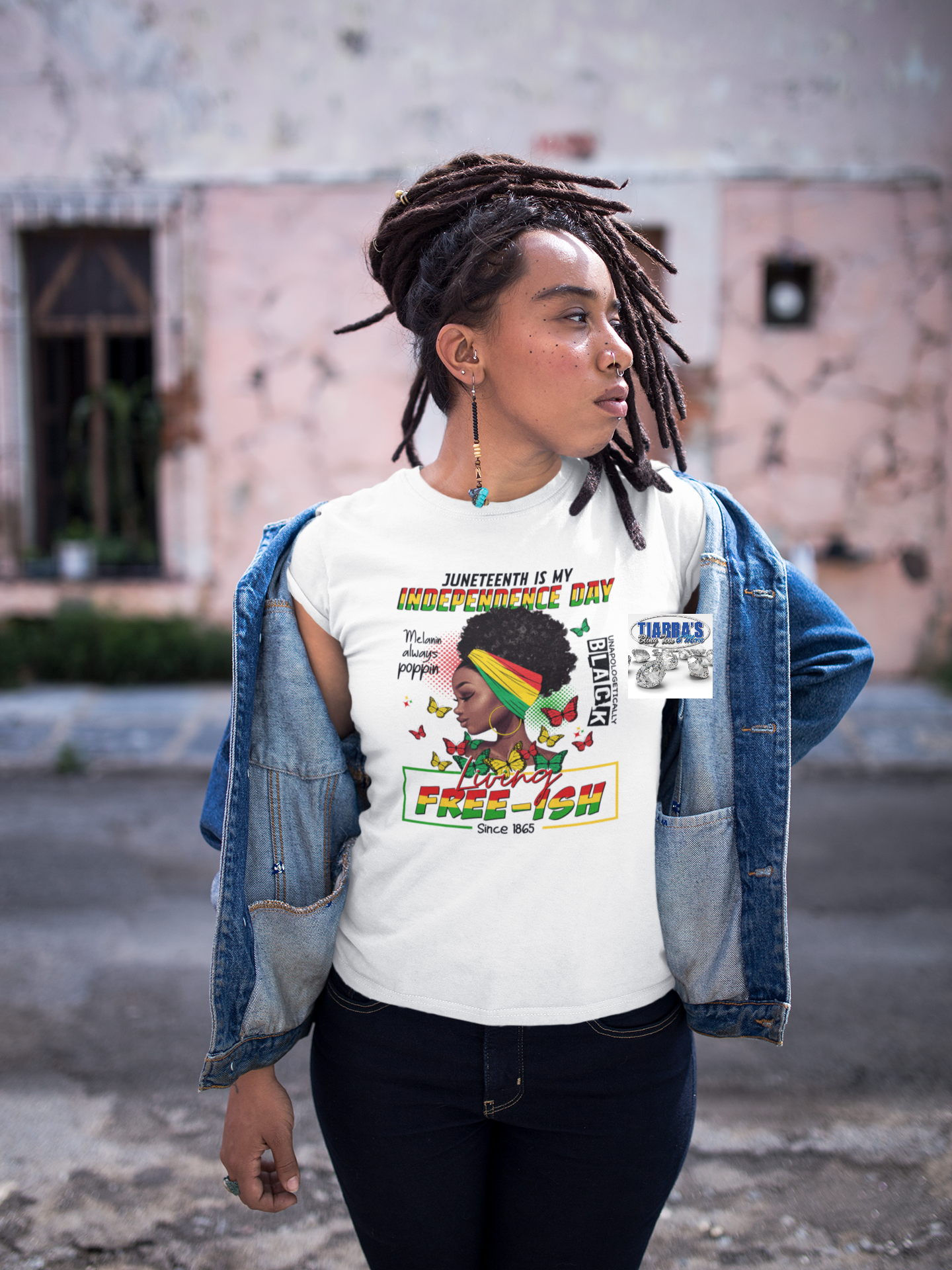 Juneteenth Afro Girl with Butterflies T-Shirt