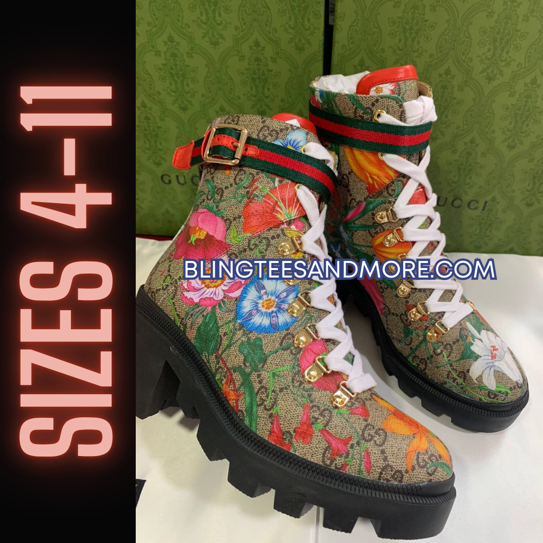 Monogram Flora Lace Up Combat Ankle Boots