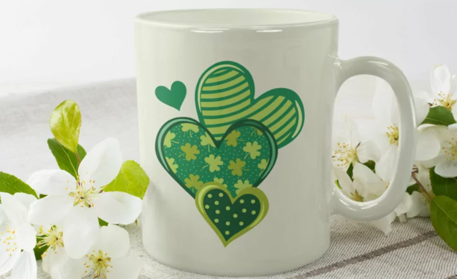 Three Stacked Hearts Three-Leaf Clover Coffee Mug (Matching Coaster Available)
