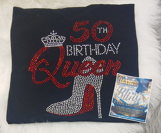 50th Birthday Queen Rhinestone T-Shirt