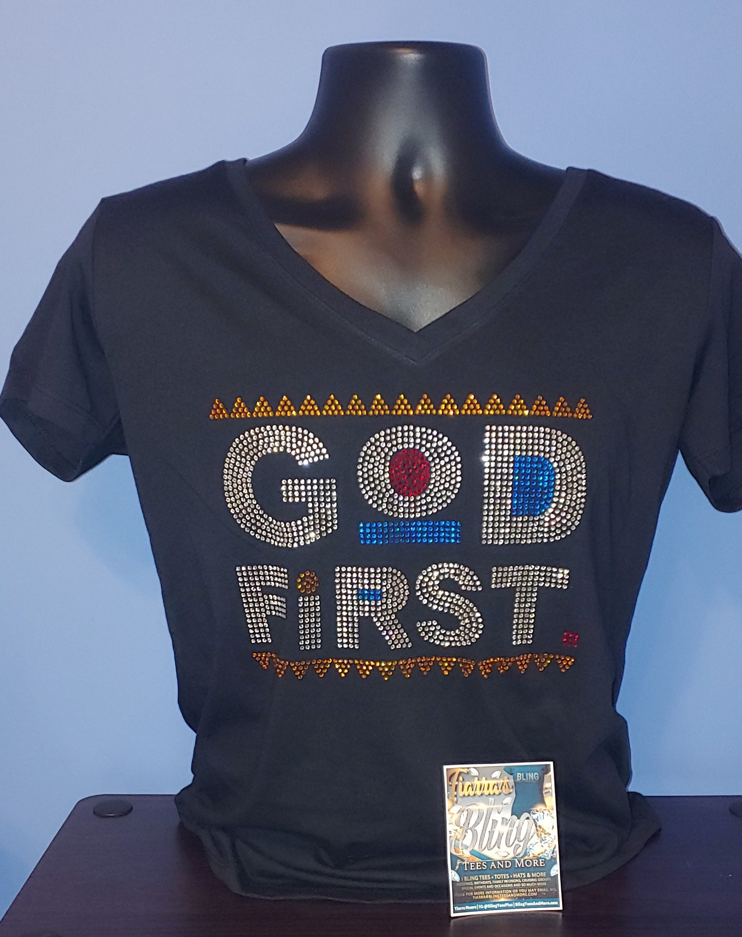 God First Rhinestone Shirt - Size XL