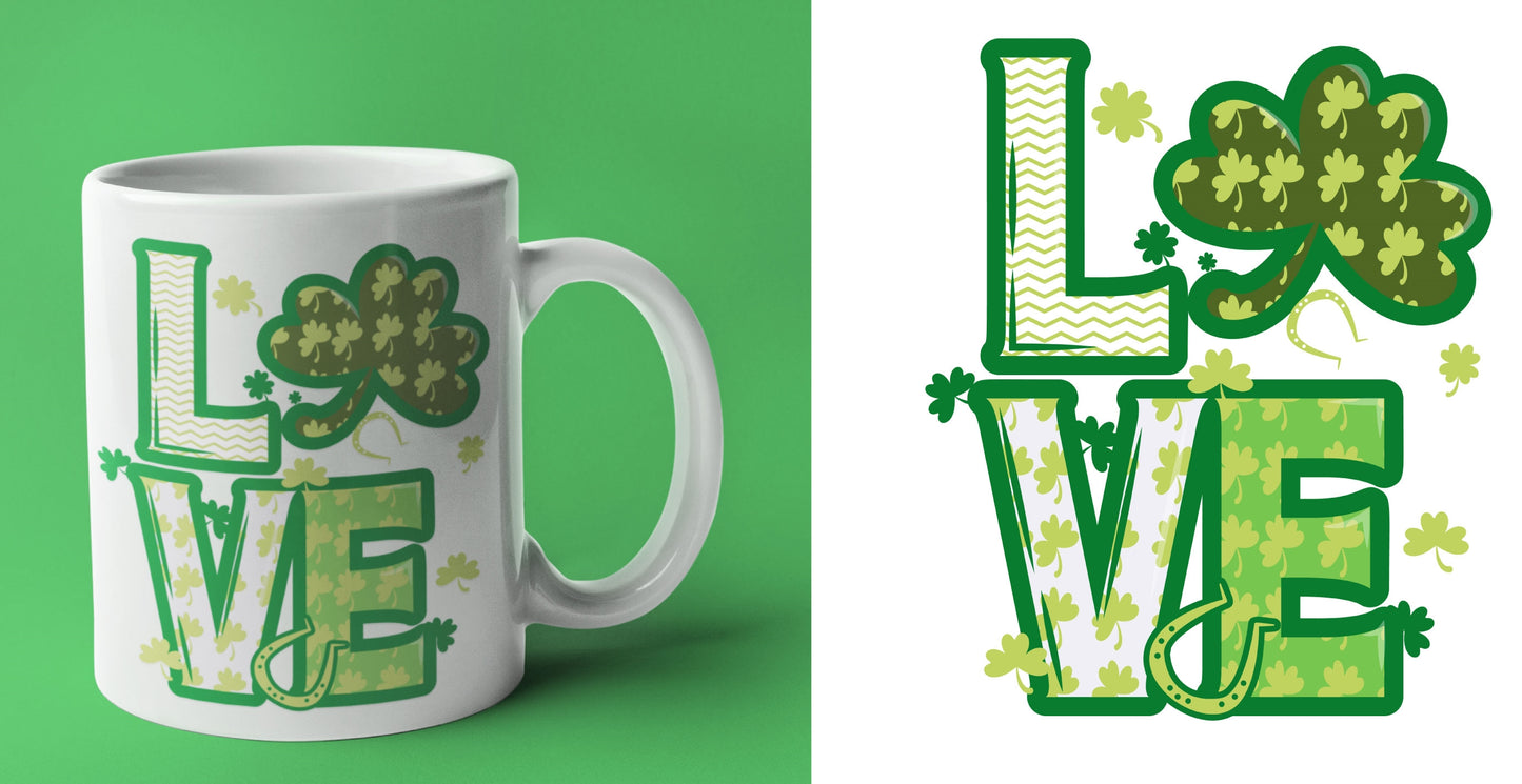 Love Patterned St. Patrick's Day Coffee Mug (Matching Coaster Available)
