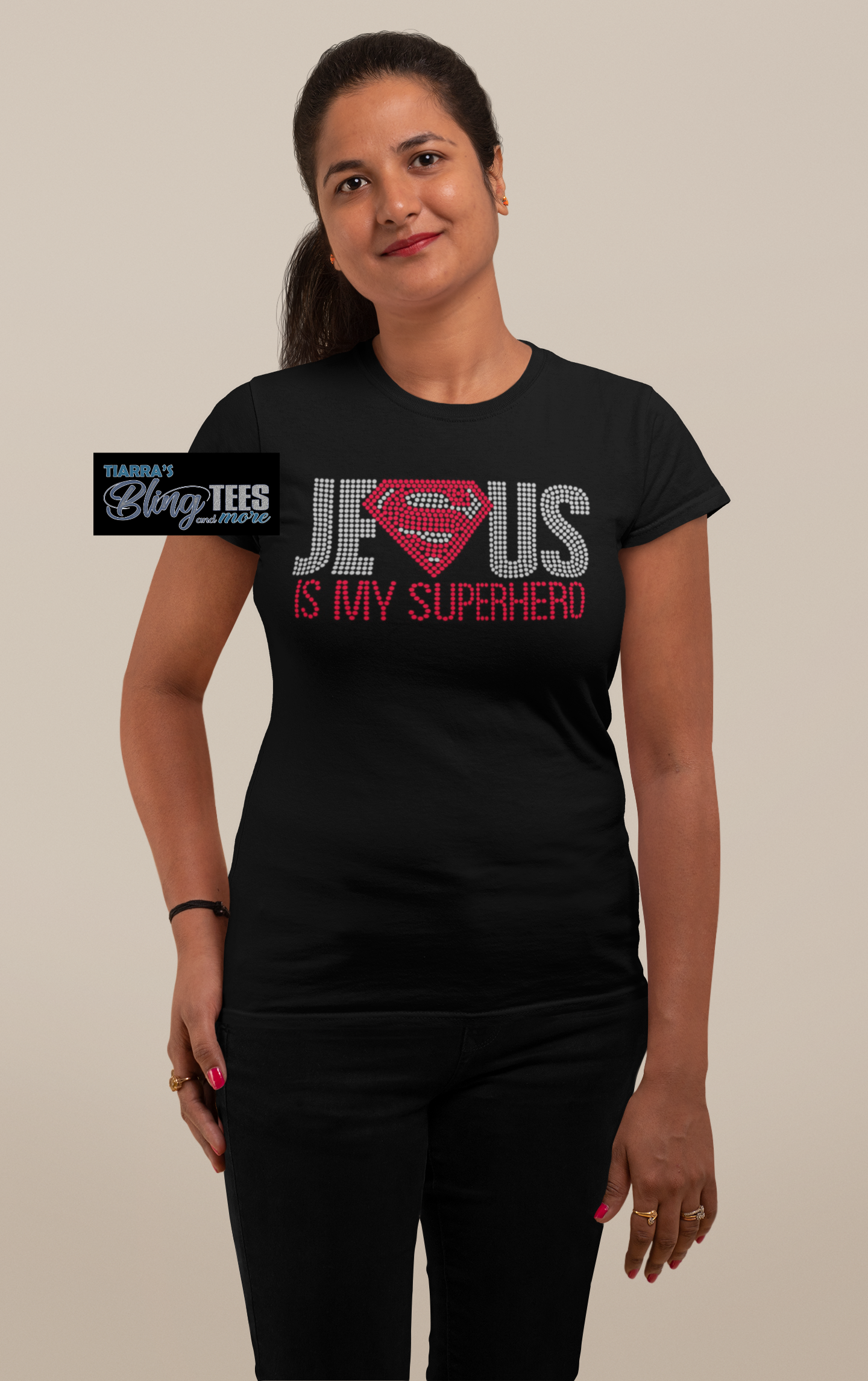 Jesus Is My Superhero Rhinestone T-Shirt