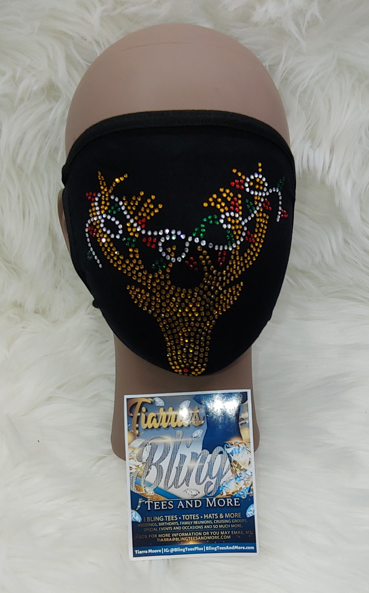 Reindeer with Lights Rhinestone Face Mask