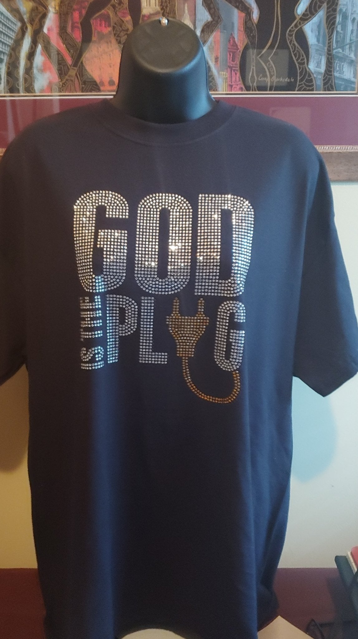 God Is the Plug Rhinestone Shirt Size XL