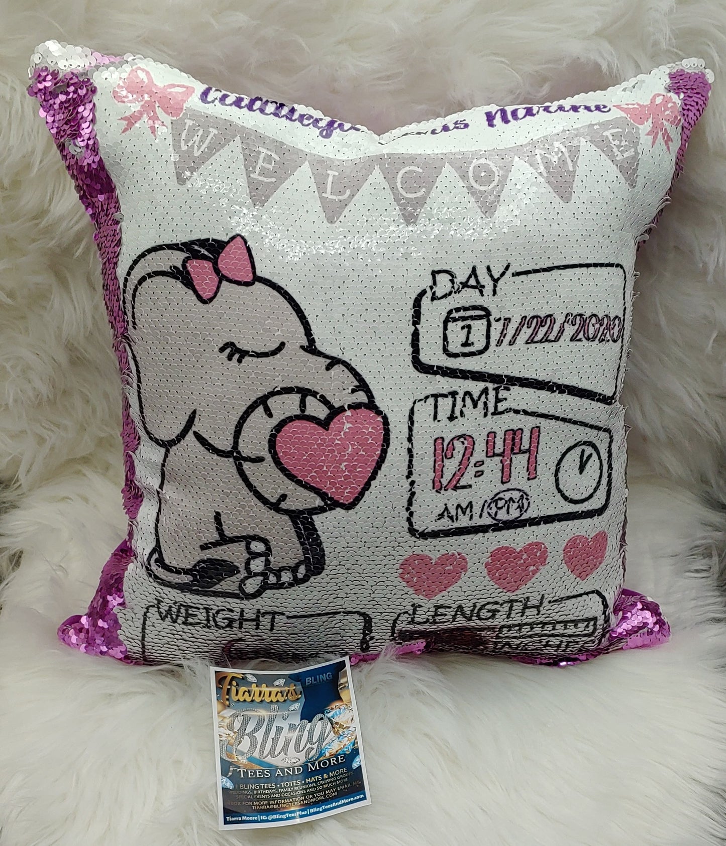 Custom Sequin Birth Announcement Pillow