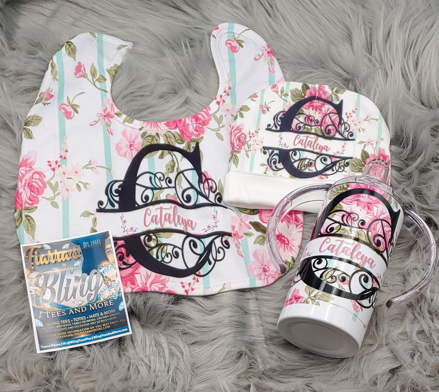 Custom Baby Onesie, Hat and Sippy Cup Tumbler Set