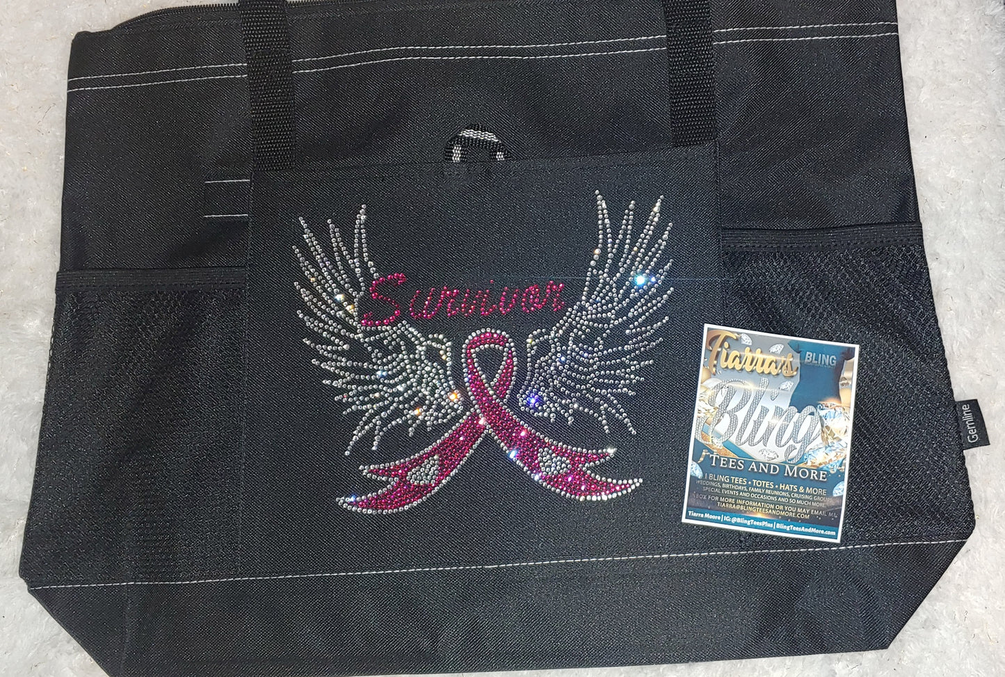 Rhinestone Breast Cancer Survivor with Wings Tote - Multiple Colors Available