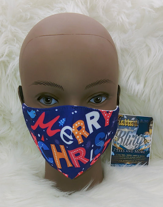 Child Blue Merry Christmas Face Mask