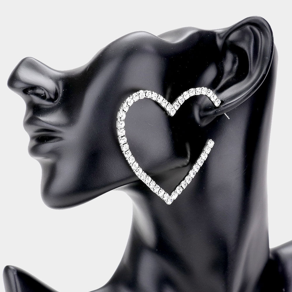 Rhinestone Open Heart Earrings - Two Colors Available