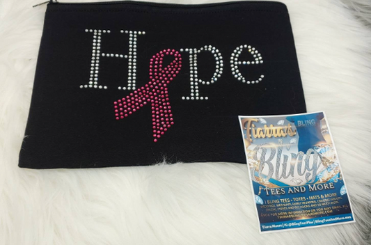 Rhinestone Hope/Faith/Believe Makeup Bag - Breast Cancer Theme