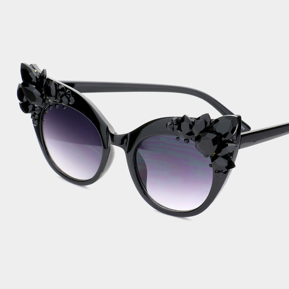 Jet Black Crystal Cat Eye Sunglasses