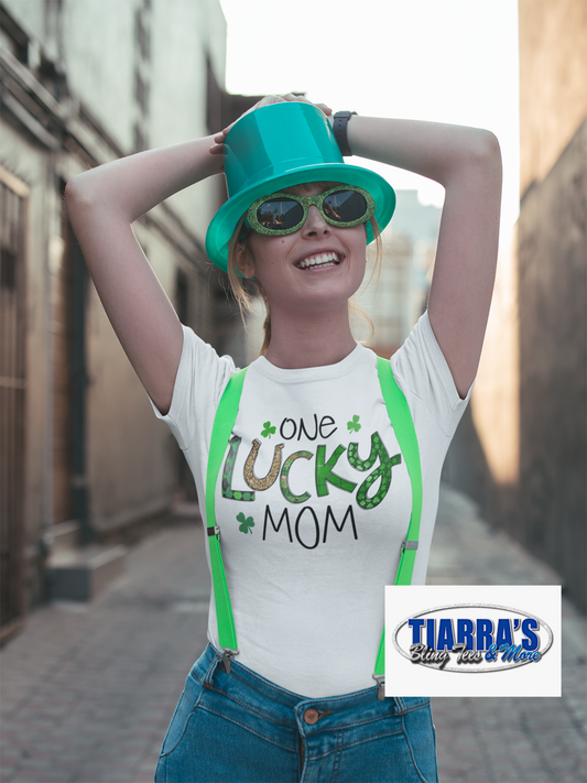 One Lucky Mom/Mama T-Shirt w/ Optional Matching Mask