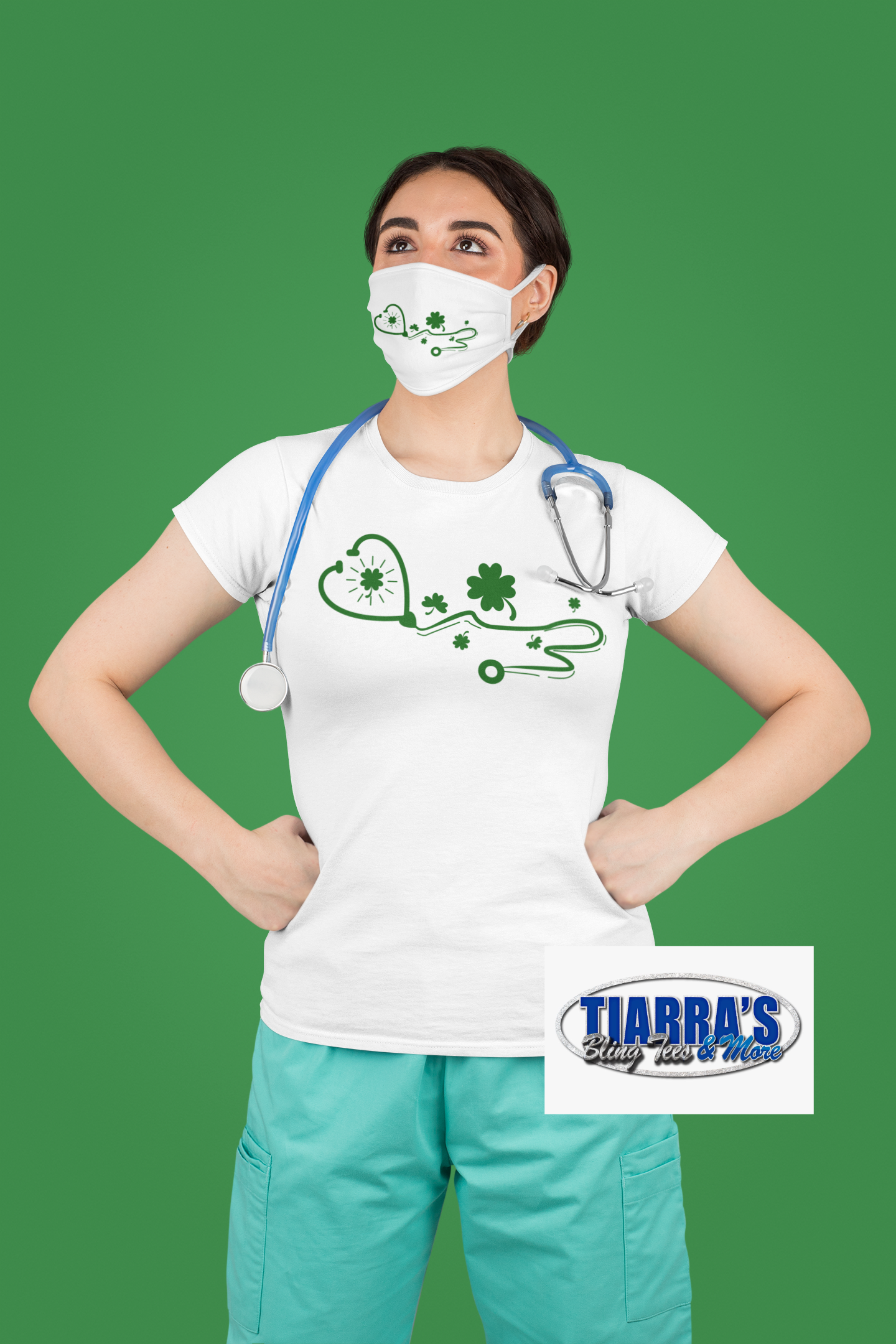 Stethoscope with Lucky Clovers T-Shirt w/ Optional Matching Mask