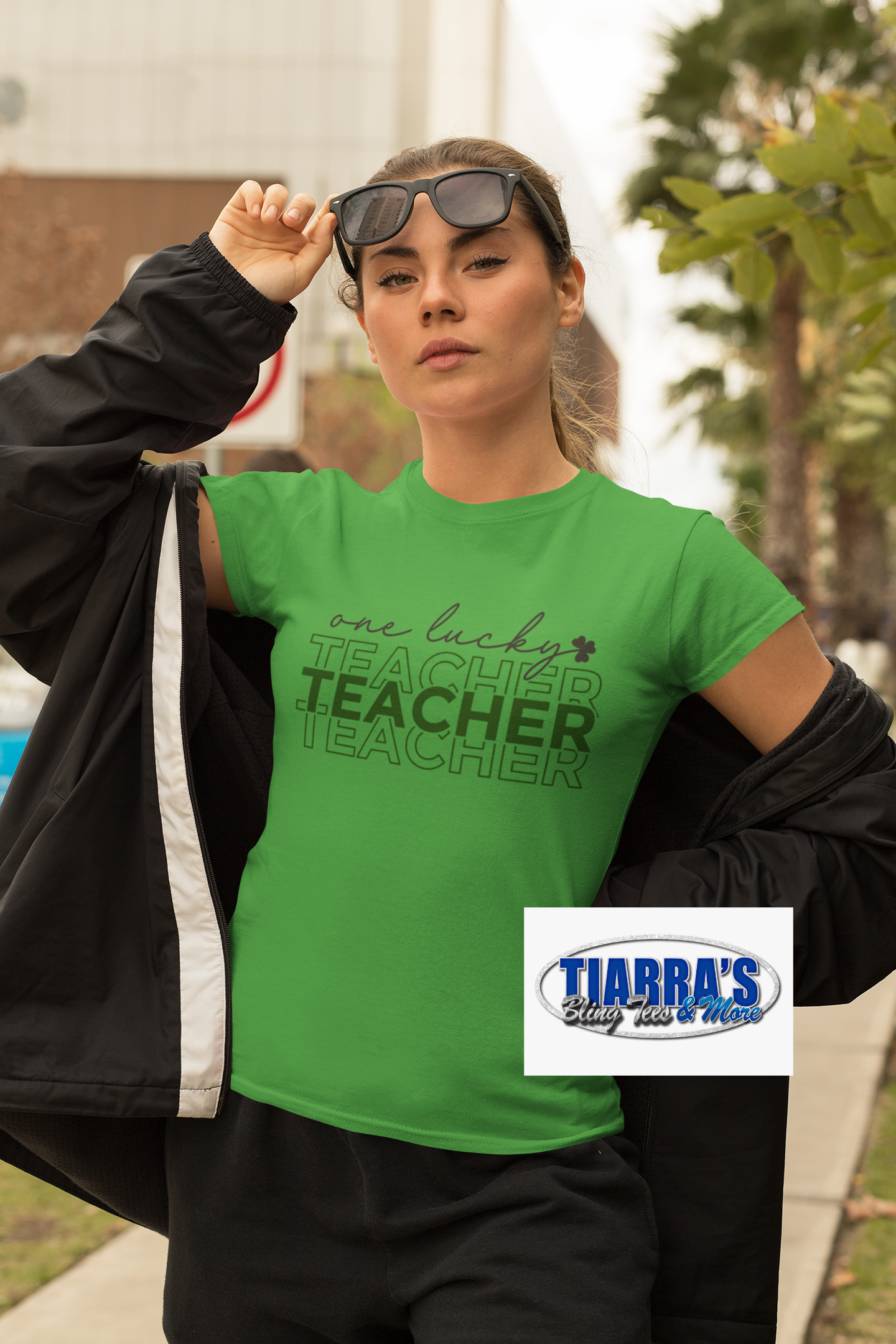 One Lucky Teacher Stacked Words T-Shirt w/ Optional Matching Mask