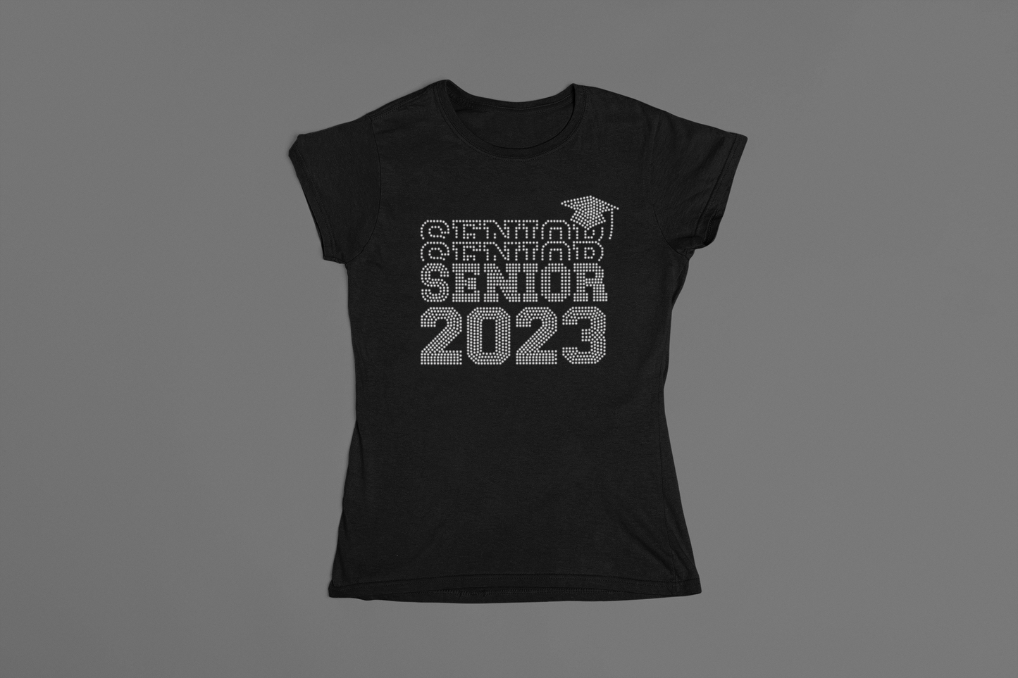 Senior 2023 Stacked with Cap Rhinestone T-Shirt