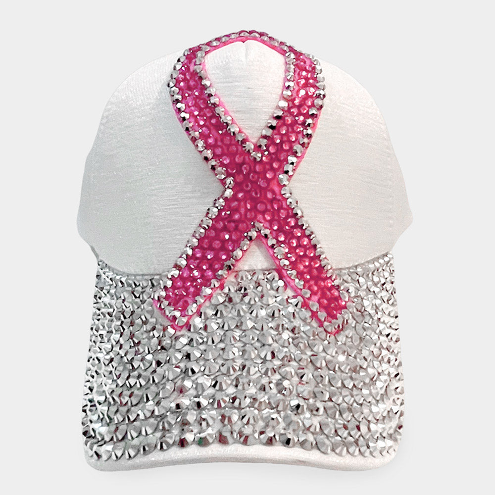 Rhinestone Breast Cancer Ribbon Baseball Hat (3 Colors Available)